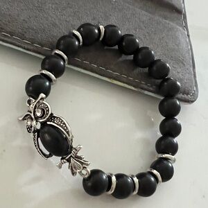 Black Beaded Bracelet with Owl